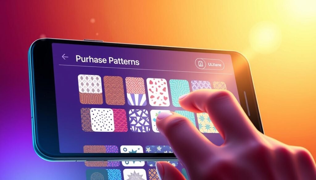 A vibrant and detailed illustration of the "Purchase Pattern" feature in the "UTown" app. Set in a sleek, modern interface, the foreground showcases an array of customizable pattern designs, allowing the user to effortlessly select and apply them. The middle ground highlights the intuitive touch controls, with fingers delicately manipulating the patterns. The background features a subtle gradient of warm tones, conveying a sense of sophistication and technological prowess. Lighting is soft and diffused, creating a sense of depth and emphasis on the central design elements. The overall mood is one of refined creativity and user-friendly functionality. A vibrant and detailed illustration of the "Purchase Pattern" feature in the "UTown" app. Set in a sleek, modern interface, the foreground showcases an array of customizable pattern designs, allowing the user to effortlessly select and apply them. The middle ground highlights the intuitive touch controls, with fingers delicately manipulating the patterns. The background features a subtle gradient of warm tones, conveying a sense of sophistication and technological prowess. Lighting is soft and diffused, creating a sense of depth and emphasis on the central design elements. The overall mood is one of refined creativity and user-friendly functionality.